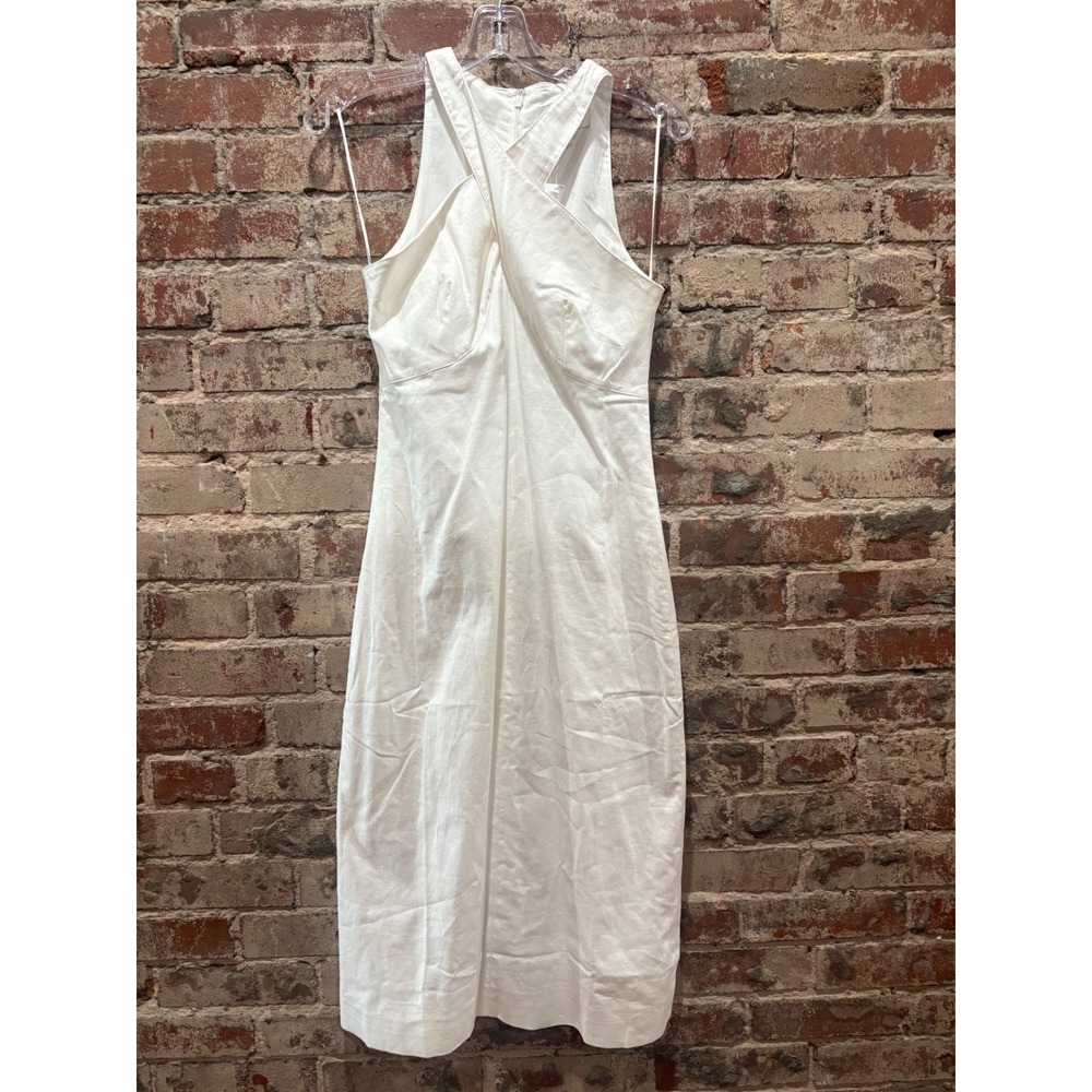 NEW Banana Republic Factory Linen-Blend Crossover Midi Dress White Size 0 - Picture 4 of 8